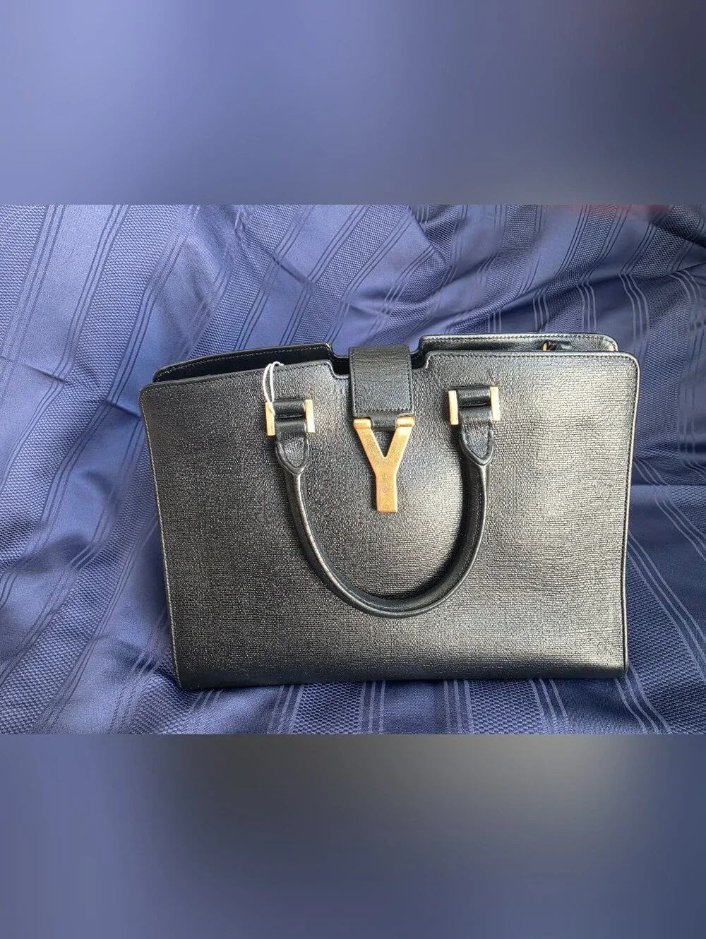 YSL Cabas ChYc Black Leather Tote with Gold 'Y' Accent